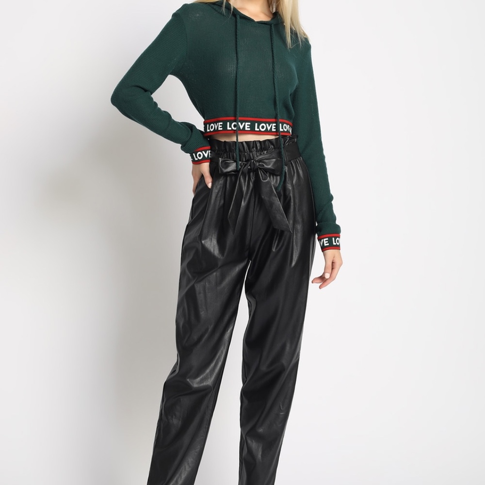 PU Leather Paper bag Pants